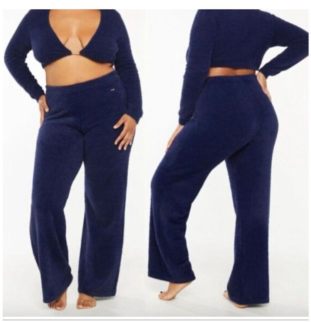 Savage X Fenty fluff it up two piece navy blue pj pajama set medium mohair style